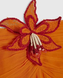 Orange Bandeau Crochet Flower Dress