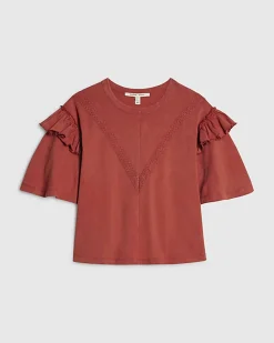 Orange Chevron Ruffle Sleeve T-Shirt