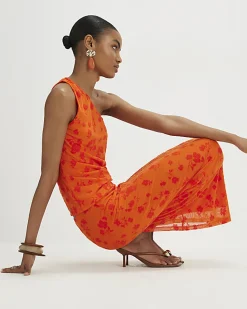 Orange Devore Maxi Skirt