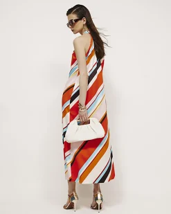Orange Halter Satin Maxi Dress