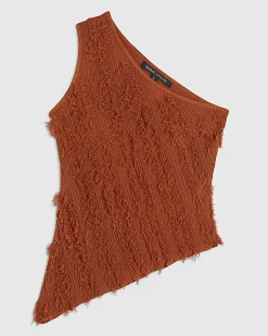 Orange Knitted Asymmetric Fringe Top