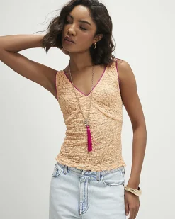 Orange Lace V Neck Cami