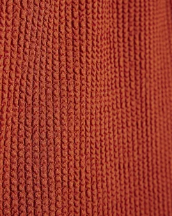 Orange Metal Trim Textured Swimsuit