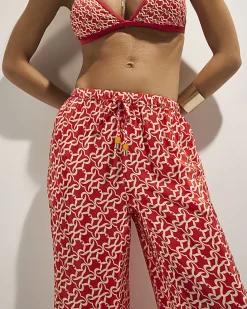 Orange Monogram Print Beach Trousers