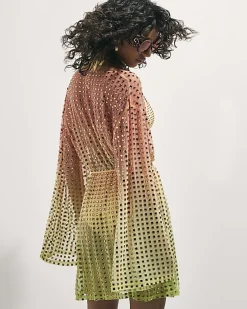 Orange Ombre Embellished Belted Kimono