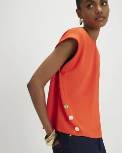 Orange Short Sleeve Button Top