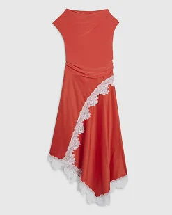 Orange Short Sleeve Lace Hybrid Midi Dress