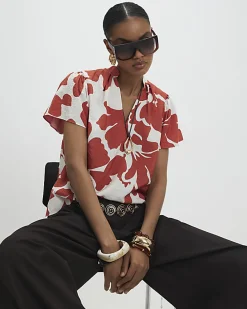 Orange Short Sleeve Printed Blouse