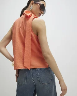 Orange Sleeveless Pussybow Blouse