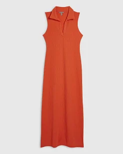 Orange Textured Sleeveless Polo Maxi Dress