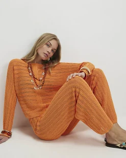 Orange Wide Leg Knitted Trouser