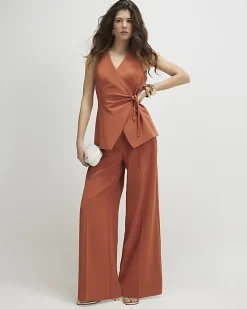 Orange Wide Leg Tailored Trousers