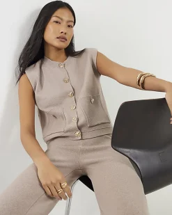 Petite Beige Knitted Waistcoat