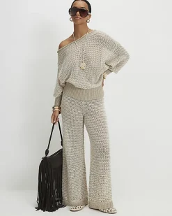 Petite Beige Striped Knitted Trousers