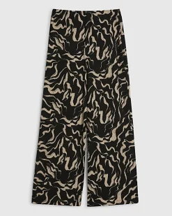 Petite Black Abstract Print Wide Leg Trousers