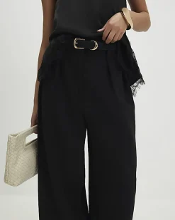 Petite Black Belted Wide Leg Trousers