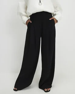 Petite Black Pleated Wide Leg Trousers