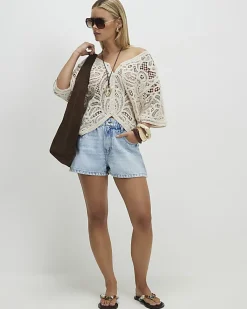 Petite Blue Elasticated A Line Denim Shorts