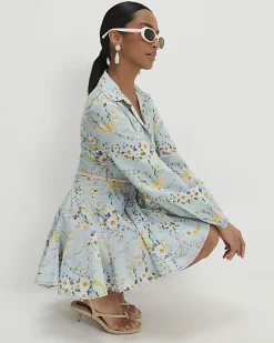 Petite Blue Floral Belted Shirt Dress