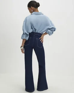 Petite Blue Front Pocket Flared Jeans