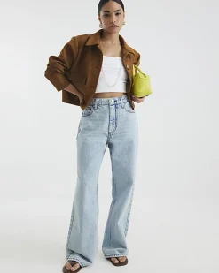 Petite Blue High Rise Relaxed Straight Jeans