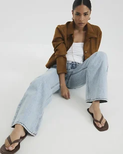 Petite Blue High Rise Relaxed Straight Jeans