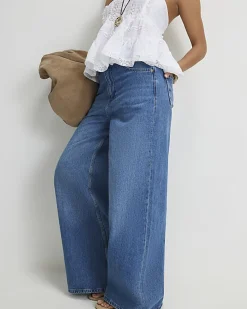 Petite Blue High Waisted Soft Wide Leg Jeans