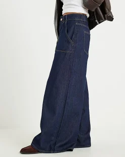 Petite Blue High Waisted Baggy Wide Leg Jeans