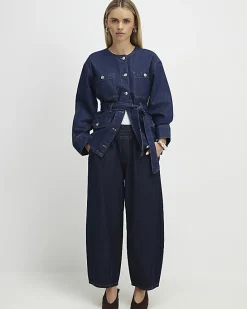 Petite Blue Pull On Barrel Jeans