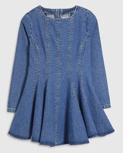 Petite Blue Seamed Denim Mini Dress
