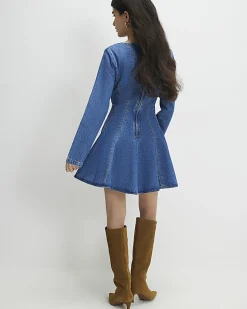 Petite Blue Seamed Denim Mini Dress