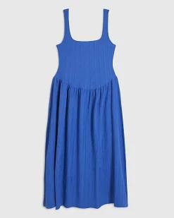 Petite Blue Textured Midi Dress
