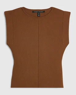 Petite Brown Fitted Knit Sleeveless Top