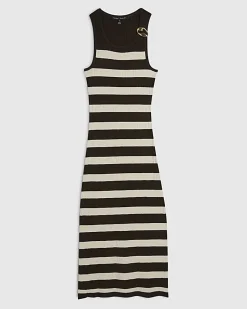 Petite Brown Stripe Knitted Maxi Dress