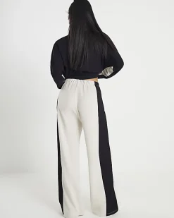 Petite Cream Colour Block Wide Leg Trousers