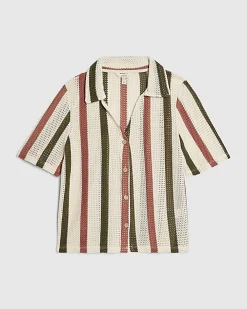 Petite Cream Crochet Stripe Shirt