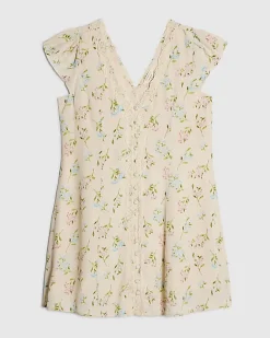 Petite Cream Floral Lace Trim Mini Dress