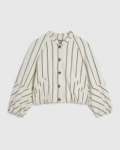 Petite Cream Stripe Bomber Jacket
