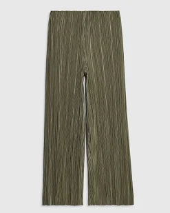 Petite Green Plisse Wide Leg Trousers
