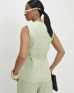 Petite Green Tie Detail Waistcoat