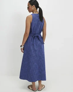 Petite Navy Cotton Midi Dress