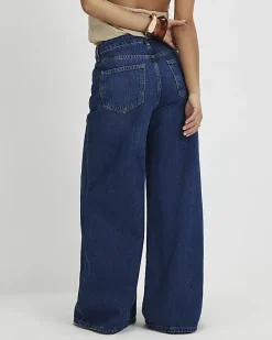 Petite Navy High Waisted Soft Wide Leg Jeans