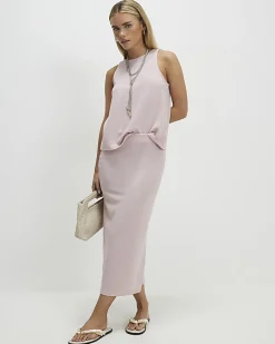 Petite Pink Metallic Midi Skirt