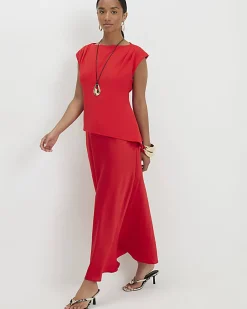 Petite Red Satin Hybrid Midi Dress