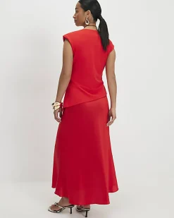 Petite Red Satin Hybrid Midi Dress