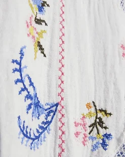 Petite White Embroidery Stripe Playsuit