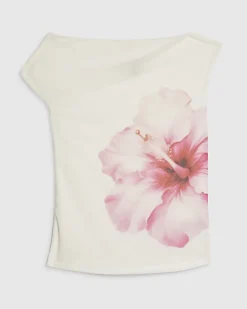 Petite White Mesh Floral Print Top