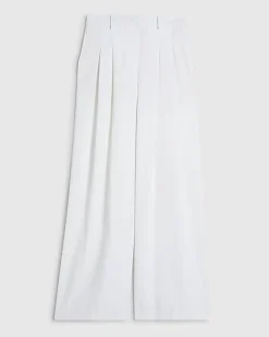 Petite White Pleated Wide Leg Trousers