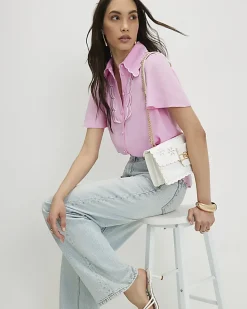 Pink Angel Sleeve Scallop Trim Blouse