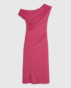 Pink Asymmetric Drape Wrap Midi Dress